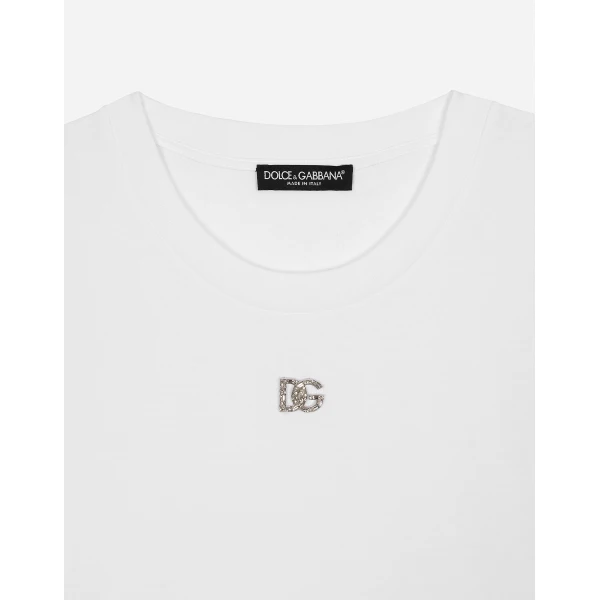 Dolce & Gabbana Cotton T-shirt with Crystal DG logo Top, view 3