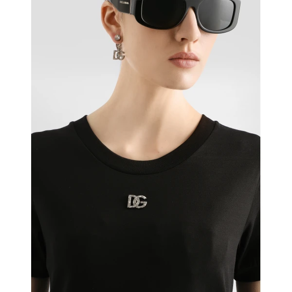 Dolce & Gabbana Cotton T-shirt with Crystal DG logo Top, view 4