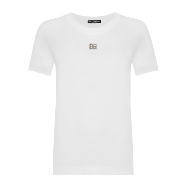 Dolce & Gabbana Cotton T-shirt with Crystal DG logo Top