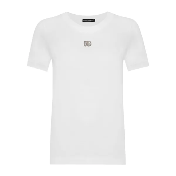 Dolce & Gabbana Cotton T-shirt with Crystal DG logo Top