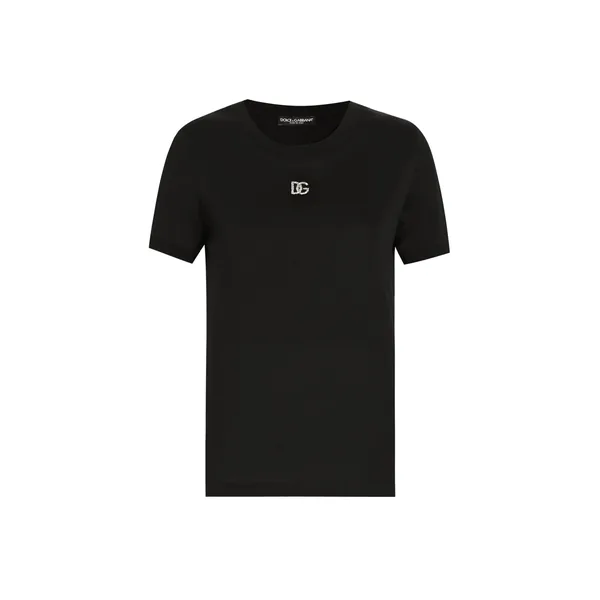 Dolce & Gabbana Cotton T-shirt with Crystal DG logo Top