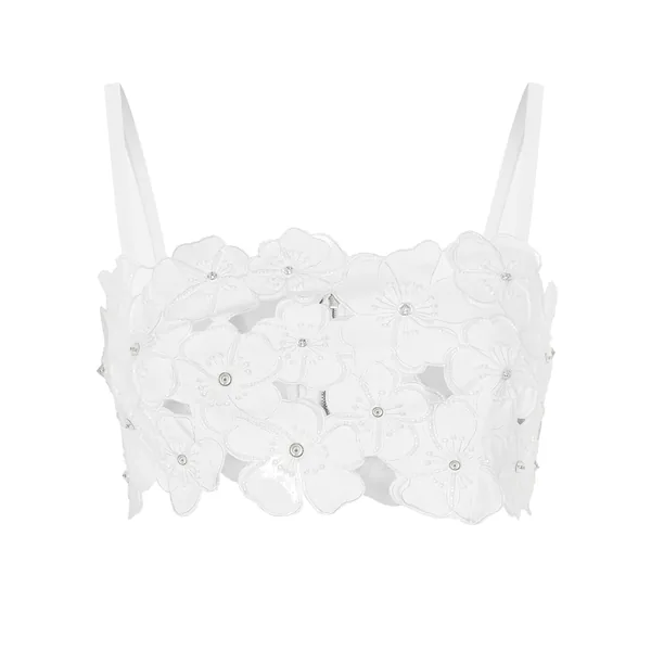 Cotton bralette top with cut-out embroidery and rhinestone embellishment