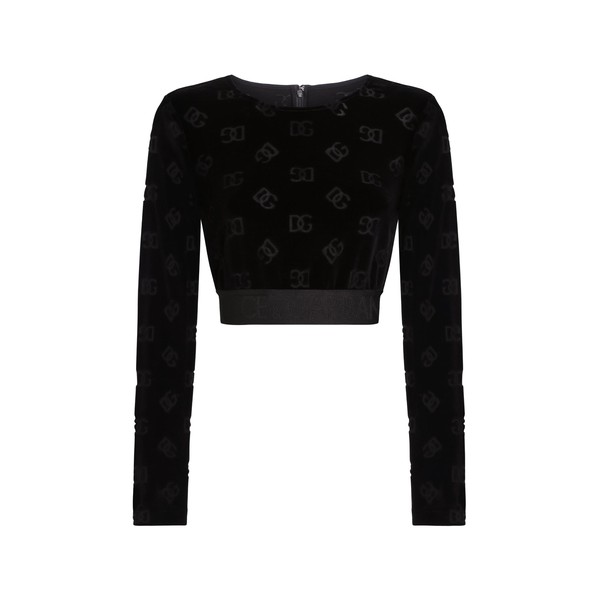 Dolce & Gabbana Cotton chenille crop top with jacquard DG logo
