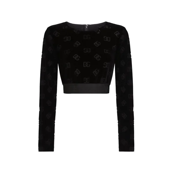Dolce & Gabbana Cotton chenille crop top with jacquard DG logo