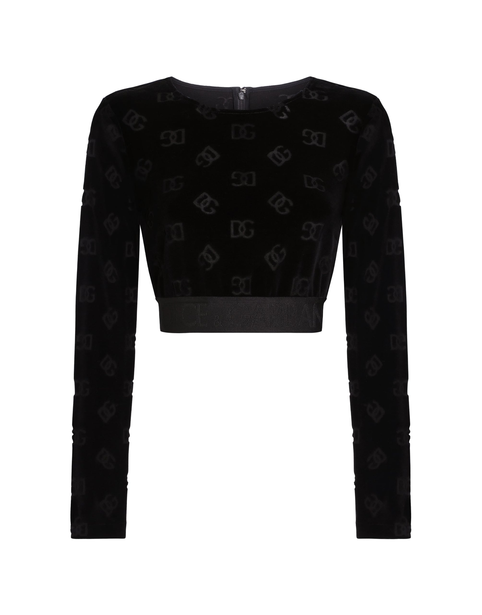 Dolce & Gabbana Cotton chenille crop top with jacquard DG logo