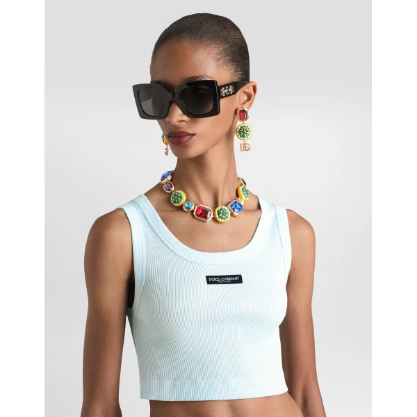 Dolce & Gabbana Cotton cropped tank top with logo, view 2