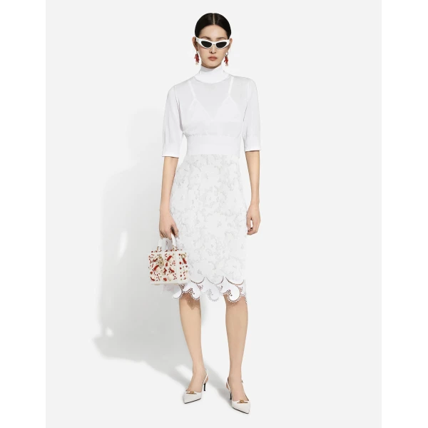 Dolce & Gabbana Cotton midi skirt with floral openwork detailing, view 2