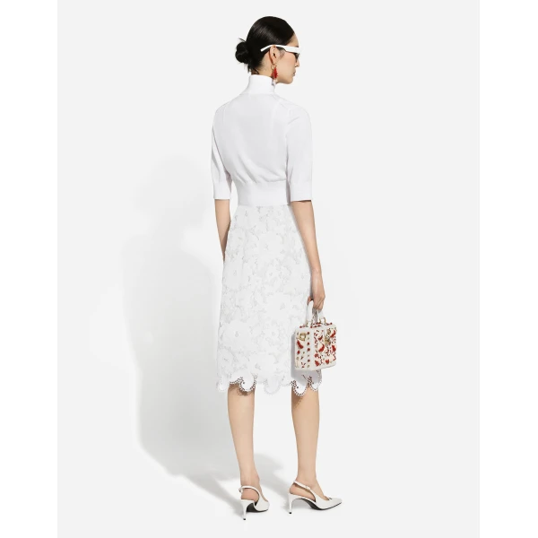 Dolce & Gabbana Cotton midi skirt with floral openwork detailing, view 3