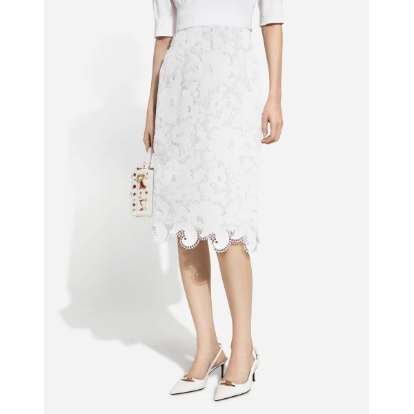 Dolce & Gabbana Cotton midi skirt with floral openwork detailing, view 4