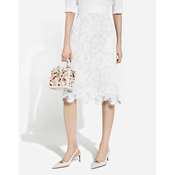 Dolce & Gabbana Cotton midi skirt with floral openwork detailing, view 5