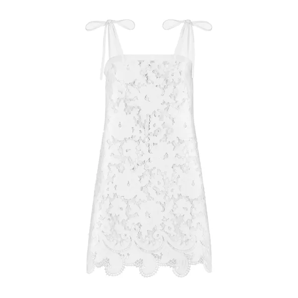 Dolce & Gabbana Cotton minidress with floral openwork embroidery Dress