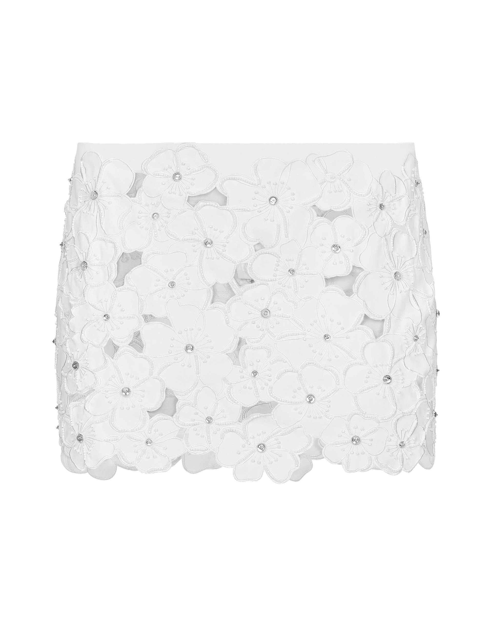 Dolce & Gabbana Cotton miniskirt with floral embroidery and rhinestone embellishment
