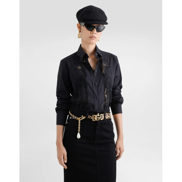 Dolce & Gabbana Cotton poplin shirt with lace inlay, view 4