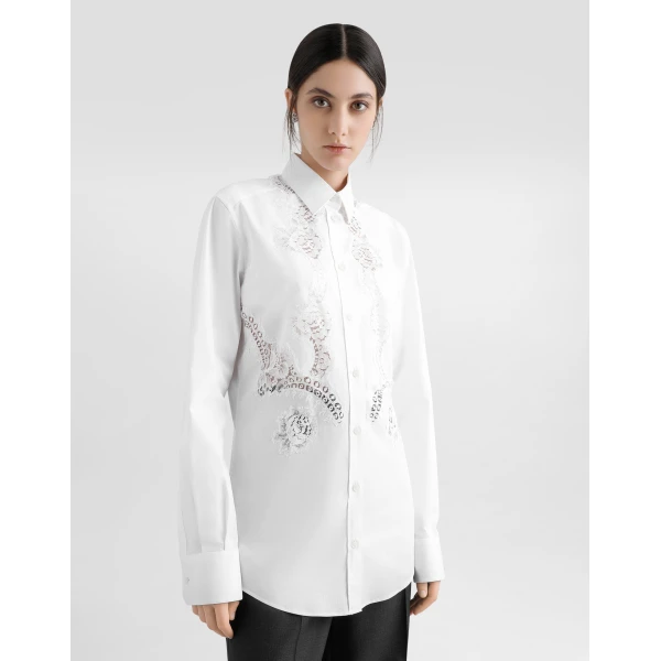 Dolce & Gabbana Cotton poplin shirt with lace inlay, view 4