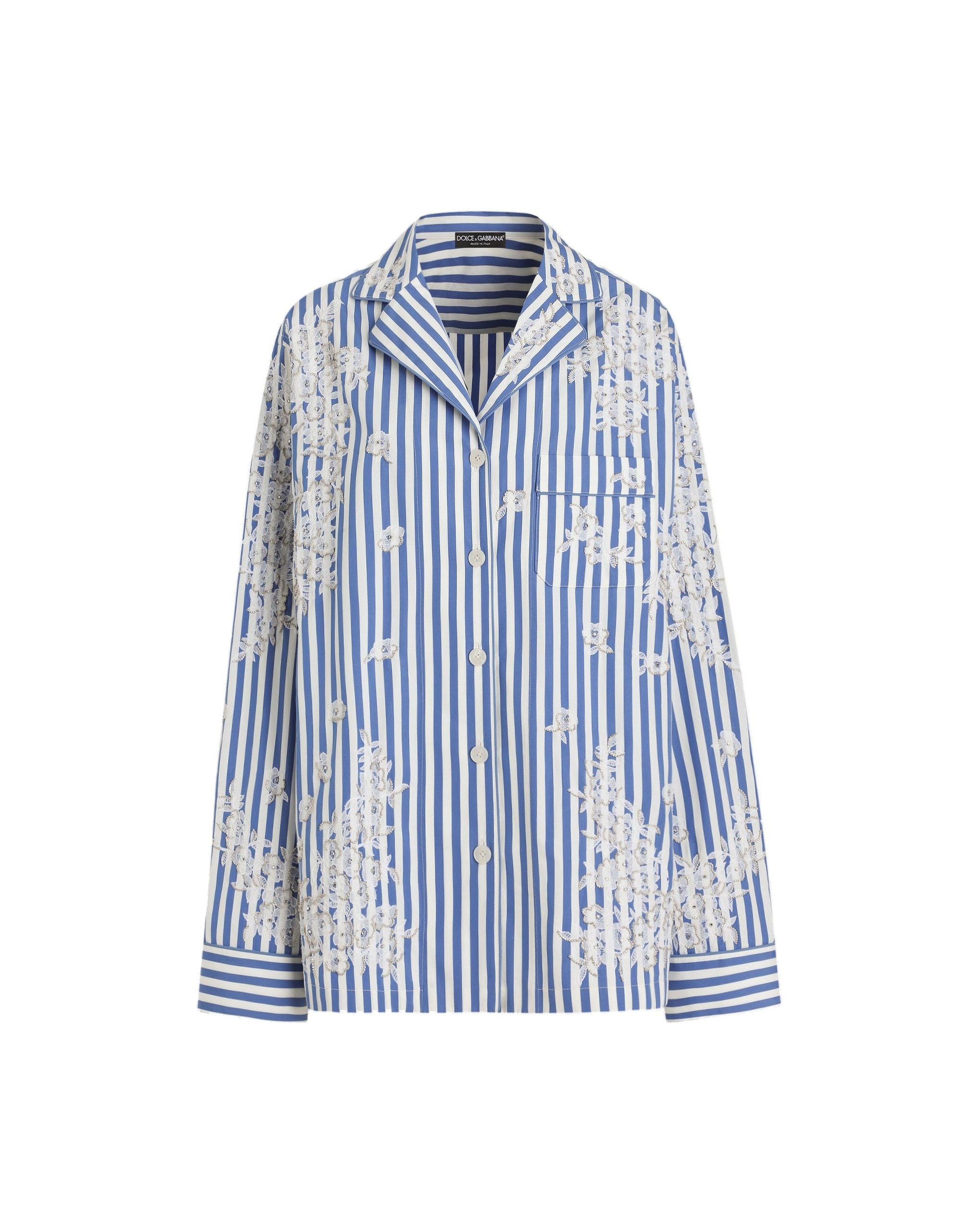 Dolce & Gabbana Cotton shirt with flowers and lace embroidery