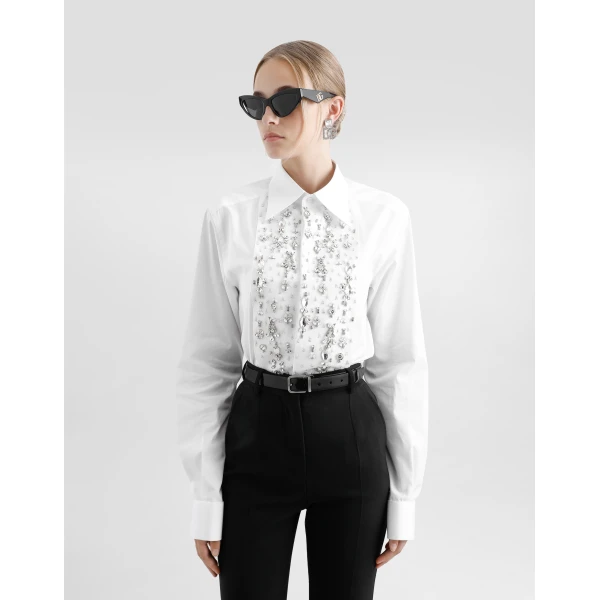 Dolce & Gabbana Cotton tuxedo shirt with rhinestone-embroidered shirt front, view 4