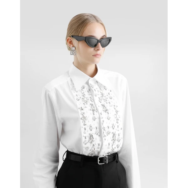 Dolce & Gabbana Cotton tuxedo shirt with rhinestone-embroidered shirt front, view 5