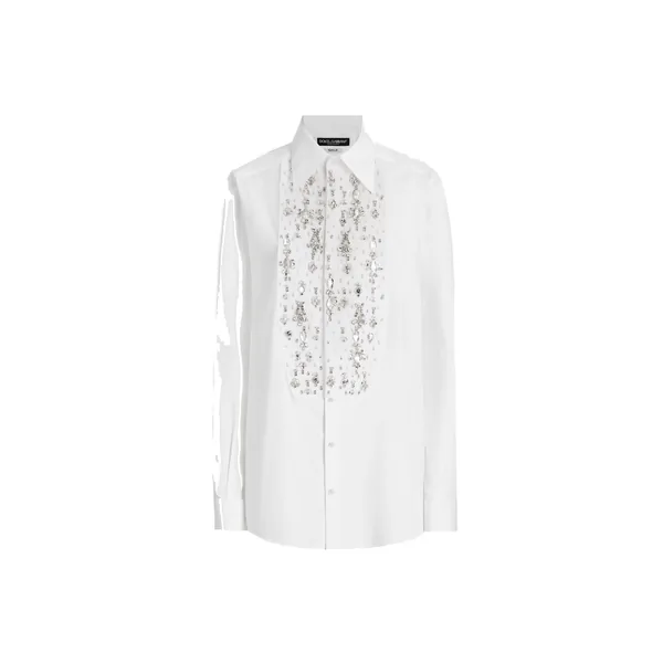 Dolce & Gabbana Cotton tuxedo shirt with rhinestone-embroidered shirt front