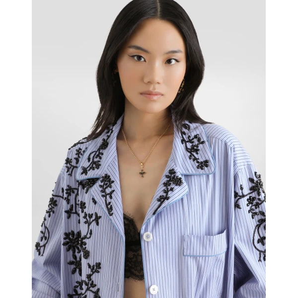 Dolce & Gabbana Cotton vanity shirt with flowers embroidery, view 4