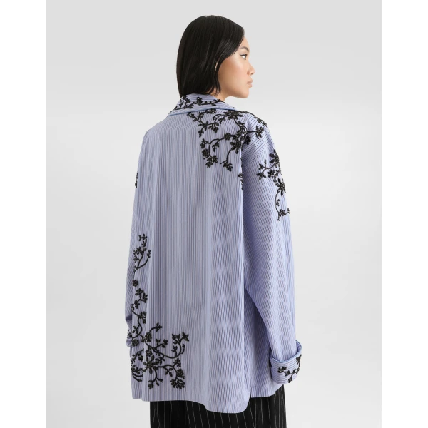 Dolce & Gabbana Cotton vanity shirt with flowers embroidery, view 6