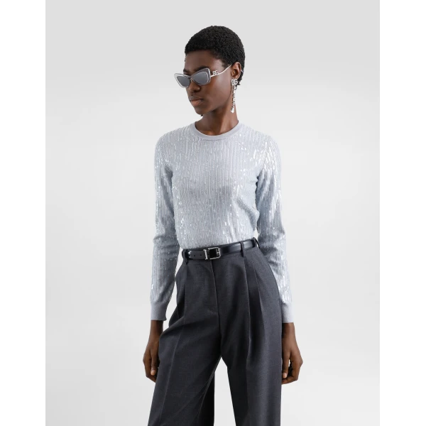 Dolce & Gabbana Crew-neck sweater with sequin embellishment, view 4