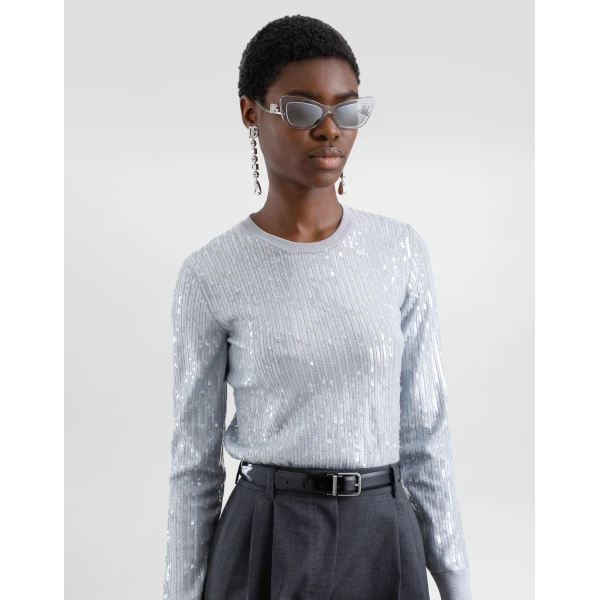 Dolce & Gabbana Crew-neck sweater with sequin embellishment, view 5