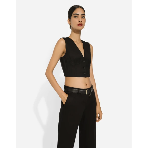 Dolce & Gabbana Cropped cady waistcoat with corset details, view 4