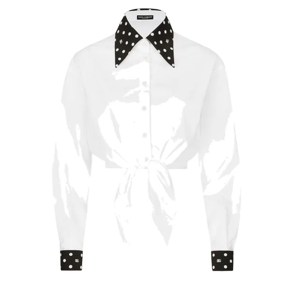Dolce & Gabbana Cropped cotton poplin shirt with knot detail and polka-dot print