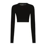 Dolce & Gabbana Cropped mesh-stitch viscose sweater with jacquard DG logo