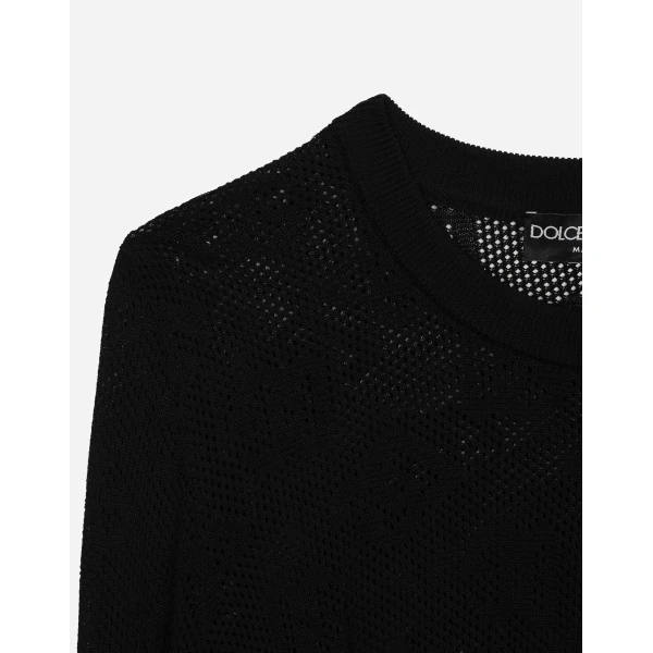 Dolce & Gabbana Cropped mesh-stitch viscose sweater with jacquard DG logo, view 5