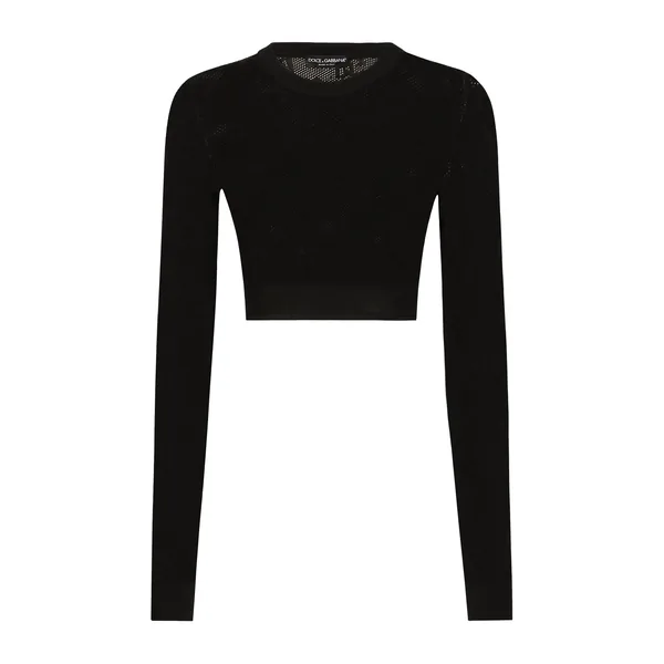 Cropped mesh-stitch viscose sweater with jacquard DG logo