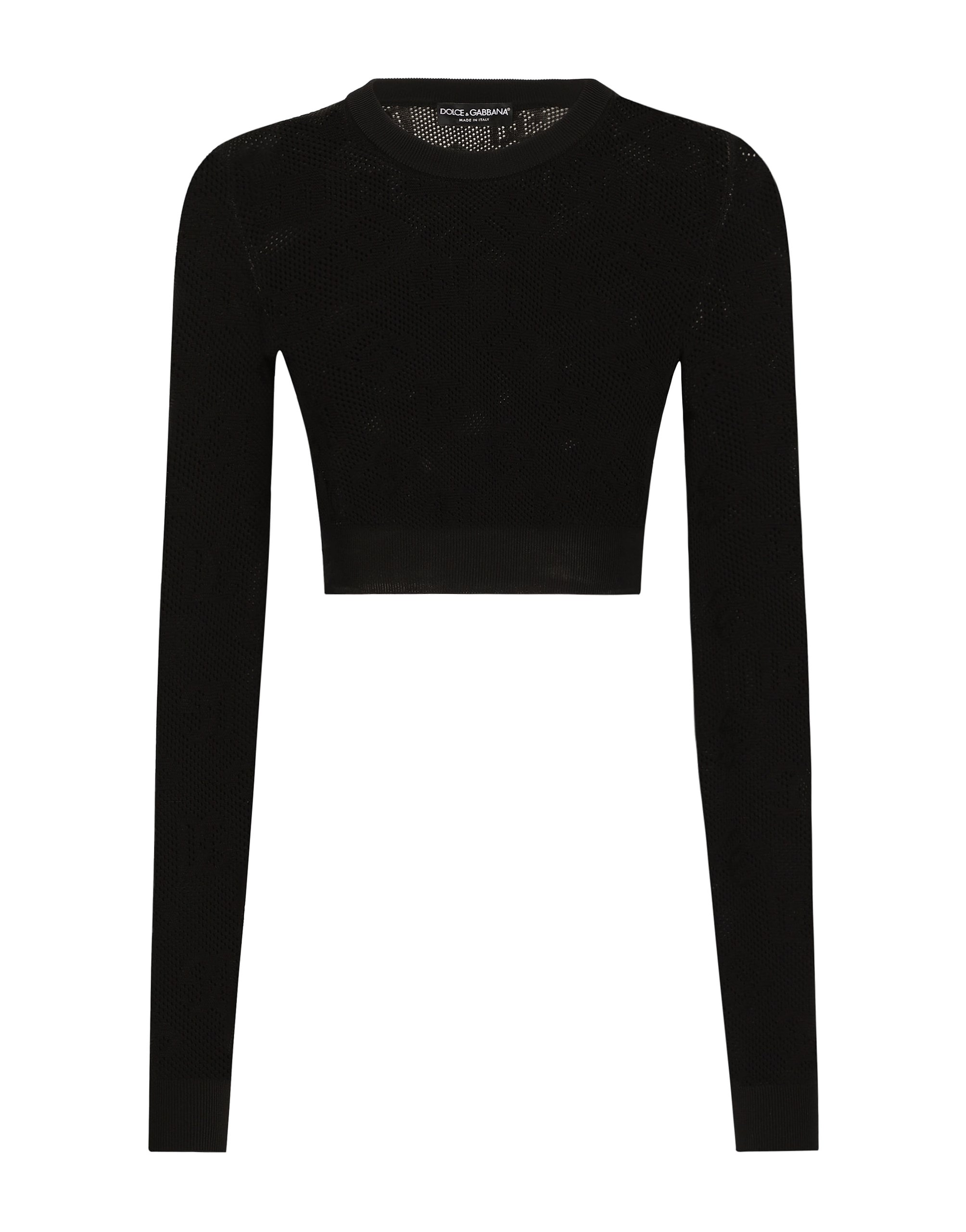 Dolce & Gabbana Cropped mesh-stitch viscose sweater with jacquard DG logo