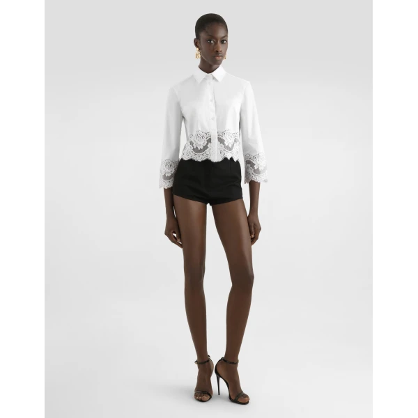 Dolce & Gabbana Cropped poplin shirt with lace inserts, view 2