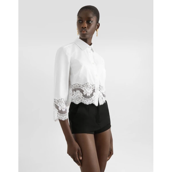 Dolce & Gabbana Cropped poplin shirt with lace inserts, view 4