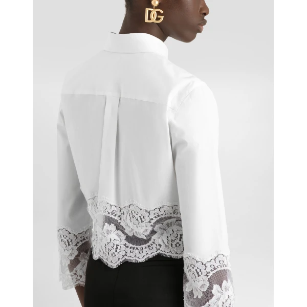 Dolce & Gabbana Cropped poplin shirt with lace inserts, view 5