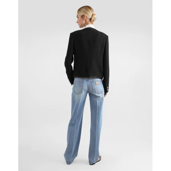 Dolce & Gabbana Cropped single-breasted bouclé tweed jacket with bejeweled buttons, view 3