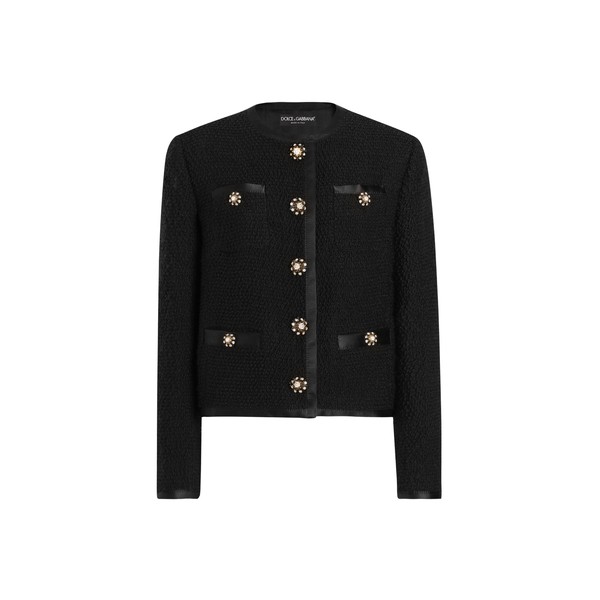 Dolce & Gabbana Cropped single-breasted bouclé tweed jacket with bejeweled buttons