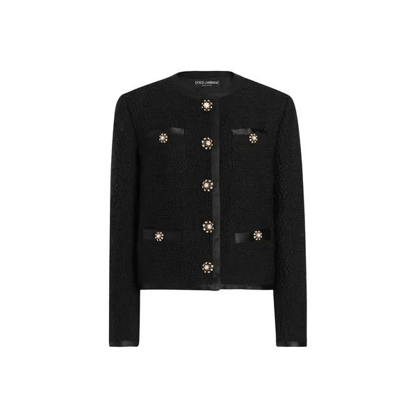 Dolce & Gabbana Cropped single-breasted bouclé tweed jacket with bejeweled buttons