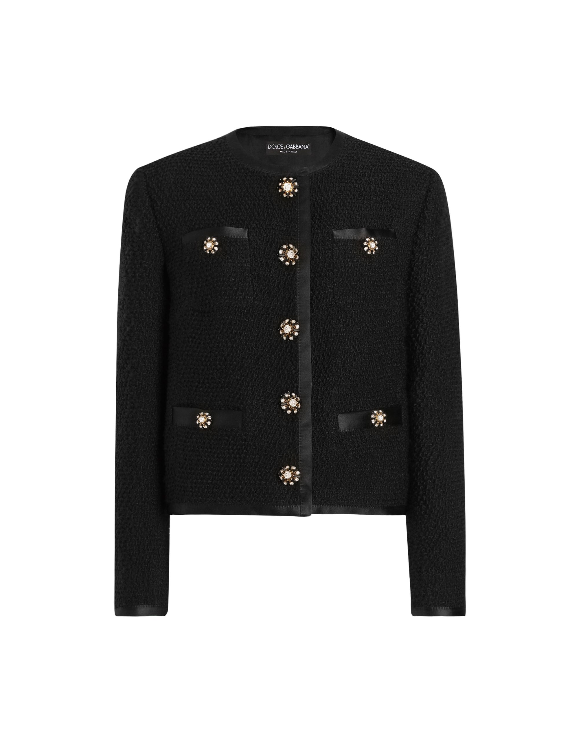 Dolce & Gabbana Cropped single-breasted bouclé tweed jacket with bejeweled buttons