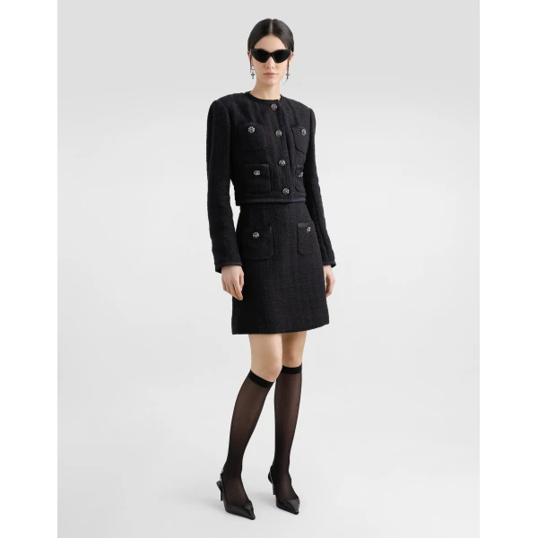 Dolce & Gabbana Cropped single-breasted raschel tweed jacket with bejeweled buttons, view 2