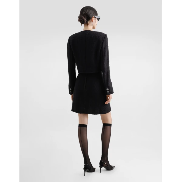 Dolce & Gabbana Cropped single-breasted raschel tweed jacket with bejeweled buttons, view 3