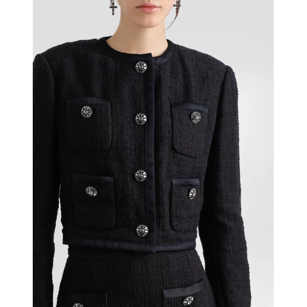 Dolce & Gabbana Cropped single-breasted raschel tweed jacket with bejeweled buttons, view 5
