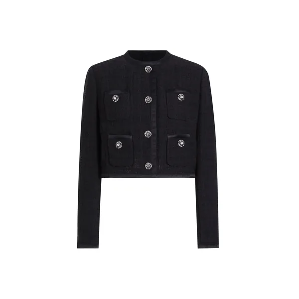 Dolce & Gabbana Cropped single-breasted raschel tweed jacket with bejeweled buttons