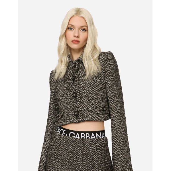 Dolce & Gabbana Cropped speckled tweed jacket, view 3