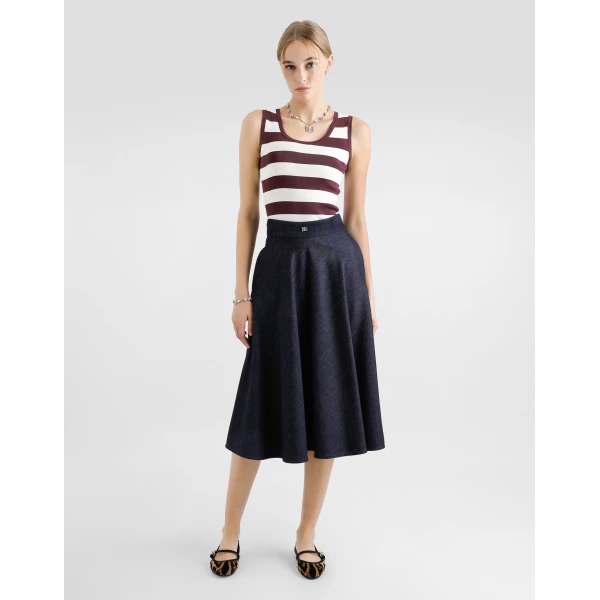 Dolce & Gabbana Denim calf-length circle skirt with DG logo pin, view 2