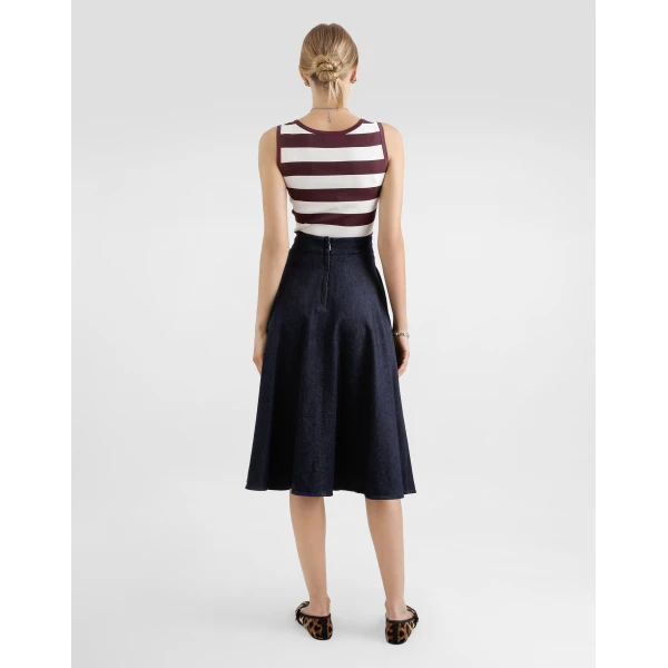 Dolce & Gabbana Denim calf-length circle skirt with DG logo pin, view 3