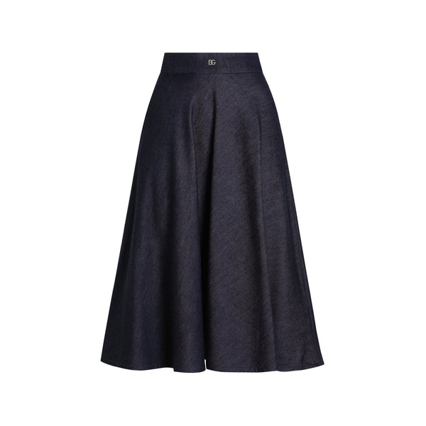 Dolce & Gabbana Denim calf-length circle skirt with DG logo pin