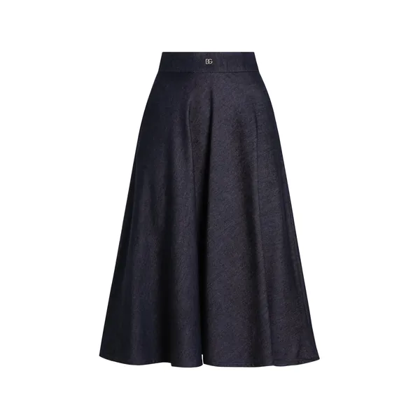 Dolce & Gabbana Denim calf-length circle skirt with DG logo pin
