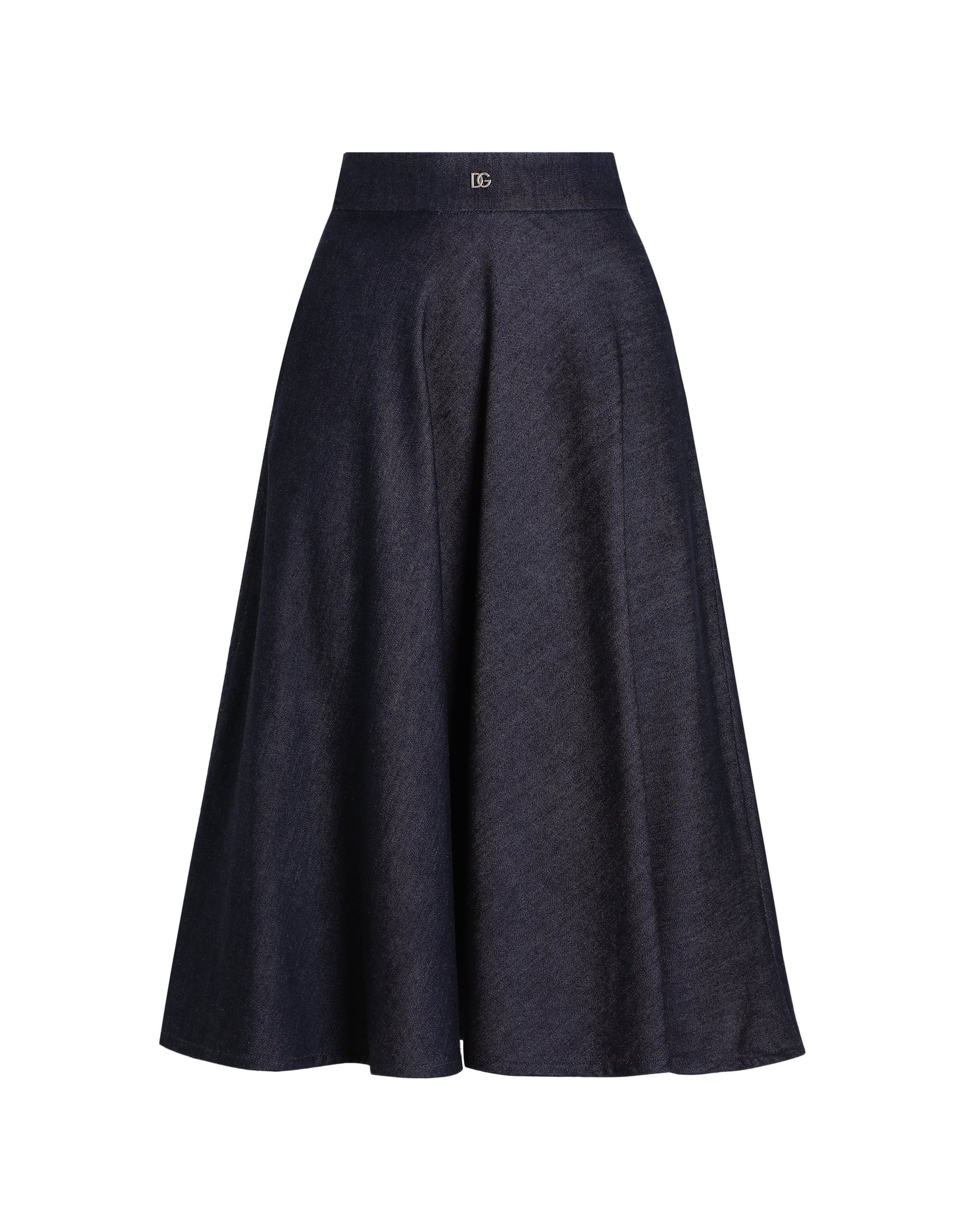 Dolce & Gabbana Denim calf-length circle skirt with DG logo pin
