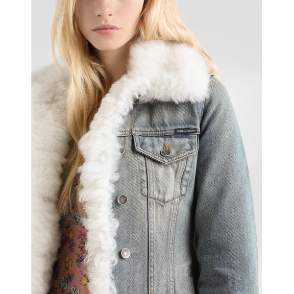Dolce & Gabbana Denim jacket with fur effect details, view 4